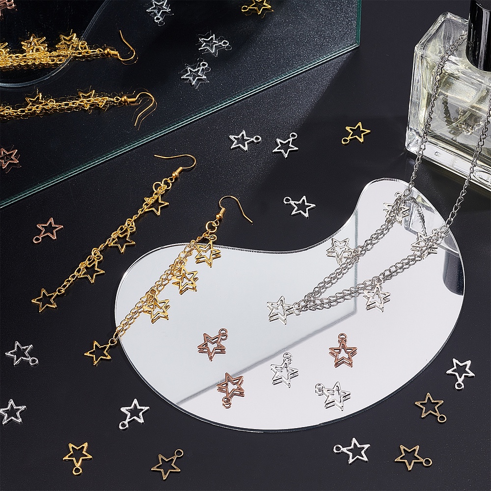 250Pcs Hollow Star Pendants 12mm for DIY Bracelets Necklace Making